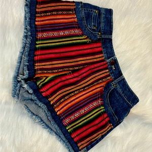 Multi Colored Demim Fringe Shorts, size 2 pre-owned